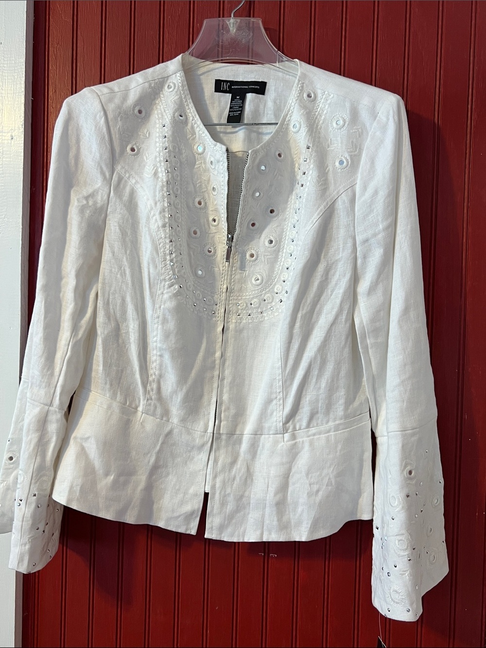 NWOT INC international Sweet meadow White Zip Up Jacket/Top Size M 100% Linen
